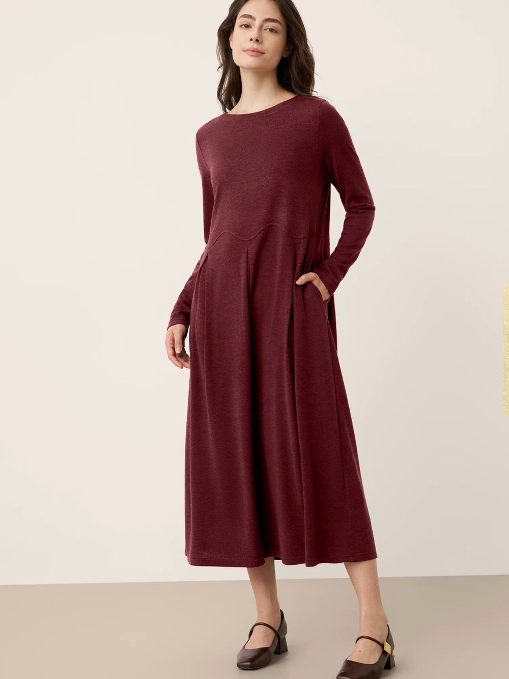Lintico | Wool blend Arc-Panel Sculpted Pleats Midi Dress CALISTA women’s size M